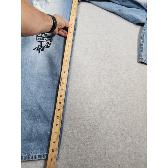 NWT Red Jeans NYC Graffiti Distressed High Waisted Denim Straight Leg Size 12 - Picture 11 of 15